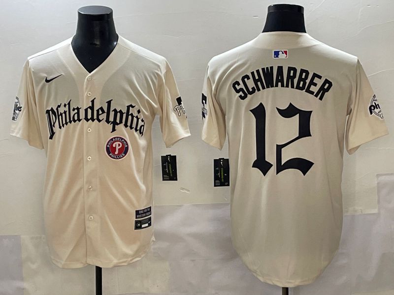 Men 2025 Philadelphia Phillies #12 Schwarber Cream Five generations Joint Name Nike MLB Jersey style 7->philadelphia phillies->MLB Jersey